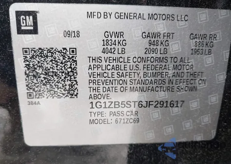 2018 Chevrolet Malibu 1Ls from USA, damaged, VIN 1G1ZB5ST6JF291617